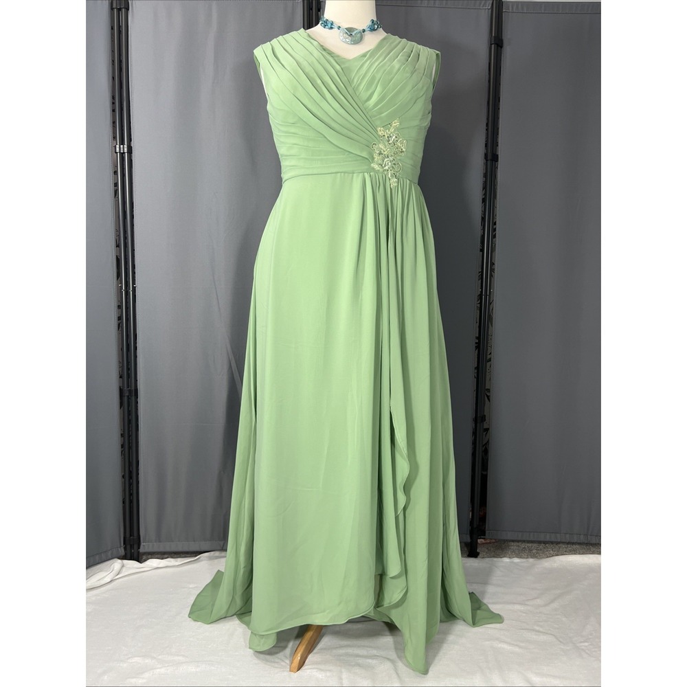 Green Chiffon Bridesmaid Gown Sz L 12 New Corset Prom Elegant Cocktail Evening J